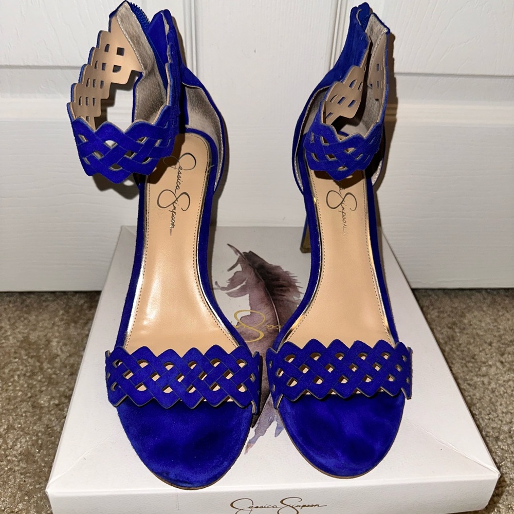 Jessica Simpson Royal Blue Braided Ankle Strap Heels
